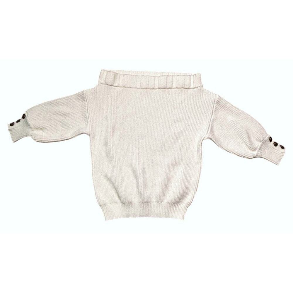 Mazik Off-the-Shoulder Gold Button Embellished Sleeve Cream Sweater Small